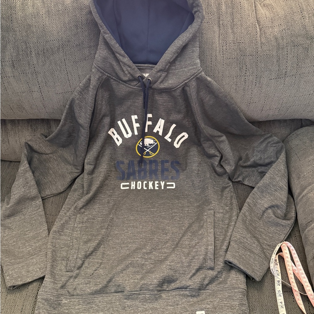 NHL Buffalo Sabres Gray Pullover Hoodie with Blue Hood Lining